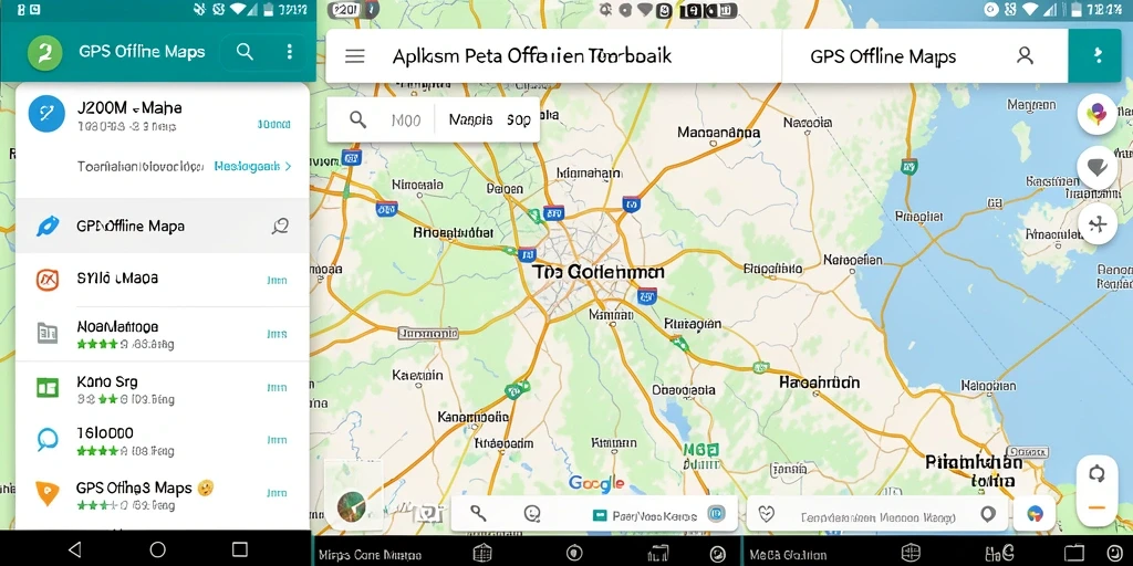 Tampilan antarmuka aplikasi J200M untuk GPS Offline Maps.