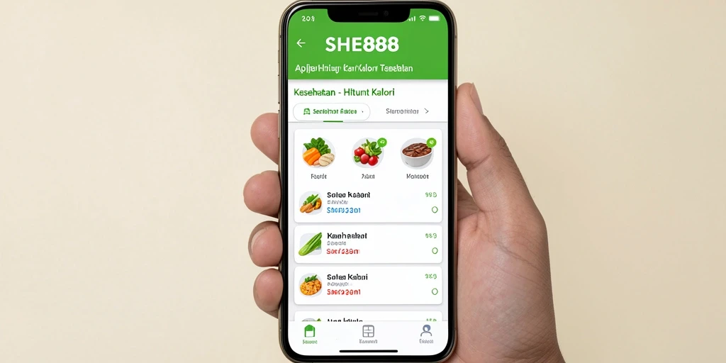 Screenshot utama SHE888 menampilkan antarmuka penghitungan kalori yang intuitif.
