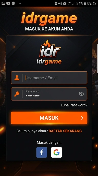 Tampilan halaman login idrgame